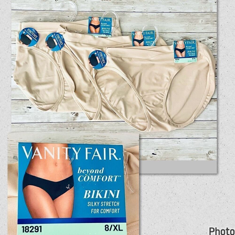 NWT 3 Pack Vanity Fair Tan 8/XL Beyond Comfort Silky Stretch Bikini Panty 18291